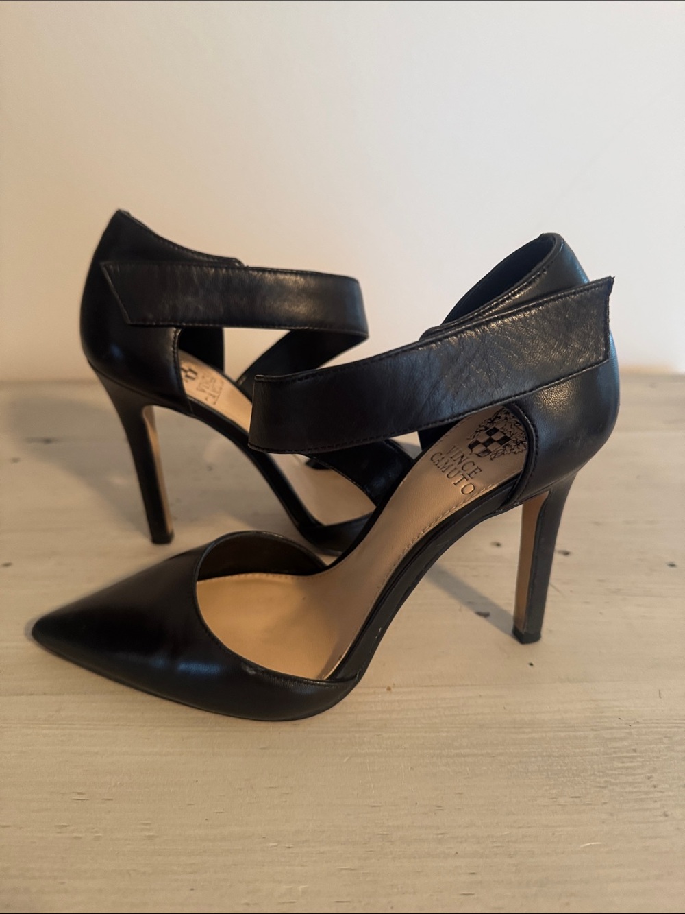 Vince Camuto Black Pointed D'Orsay Wrap-Strap Pump